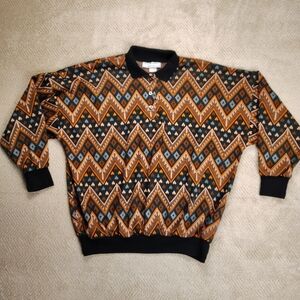 Vintage Retro Chevron Collar Long Sleeve Green, Orange, White One Size (1X- 3X)